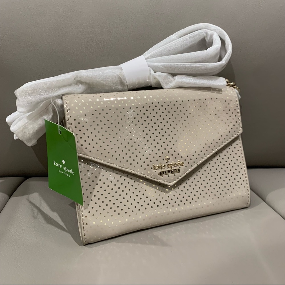 Kate Spade New York Lilac Street Dot Monday Crossbody Bag Cream Gold